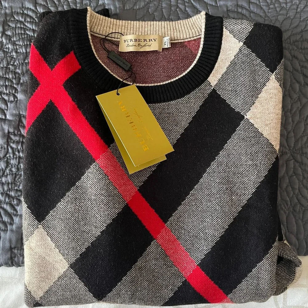 Burberry black tan red sweater - womens M or mens XS - Picture 1 of 4